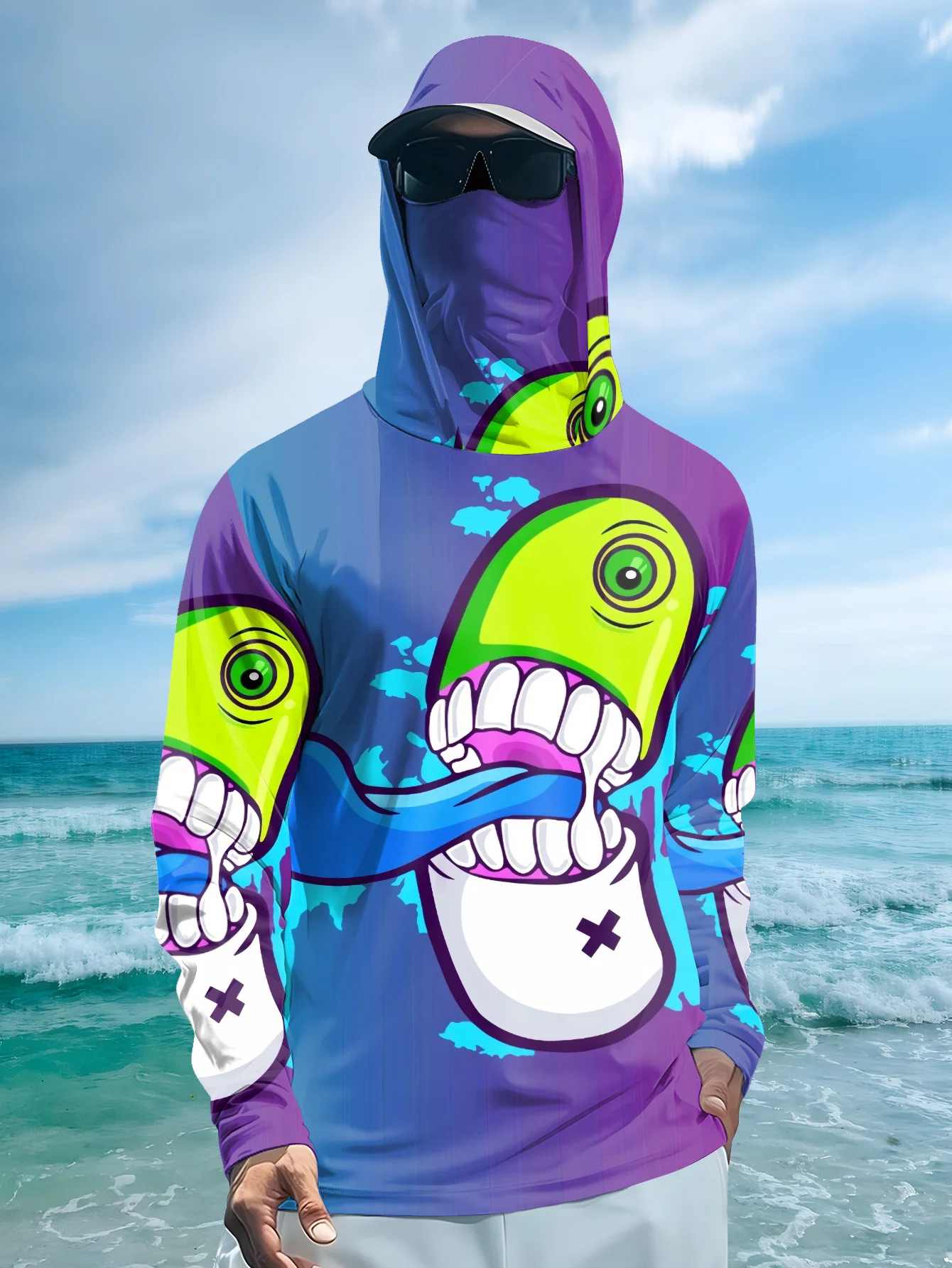 Monstera - Camisola com capuz para pesca, com